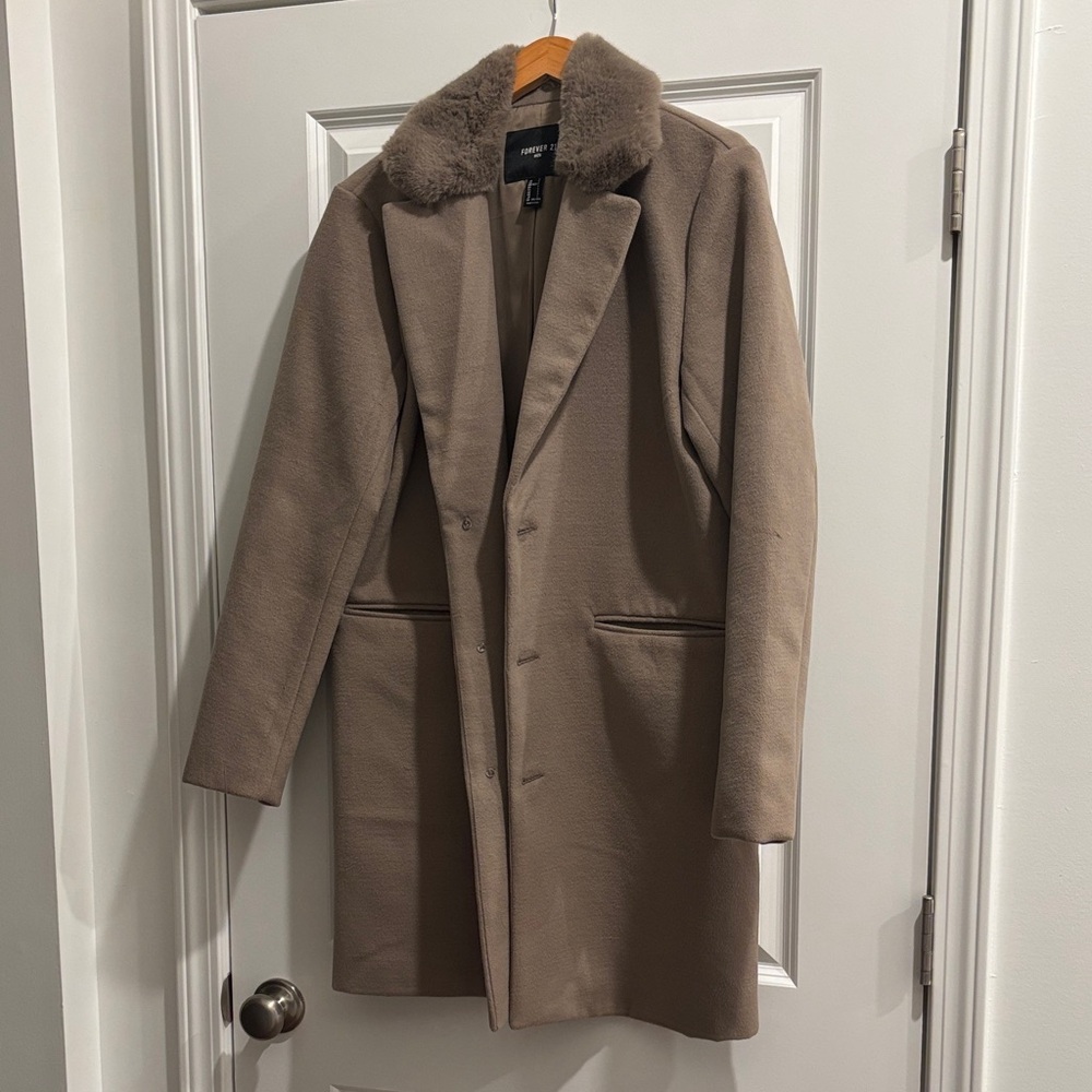 Forever 21 Taupe Coat with Fur Collar